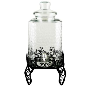 Gibson Home Moreauville 3 Piece 2.25 Gallon Square Embossed Glass Beverage Dispenser with Wire Stand
