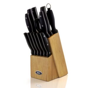 Oster Granger 14 Piece Stainless Steel Cutlery Set with  Black Handles and Wooden Block