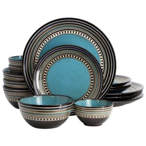 Gibson Elite Café Versailles 16 Piece Double Bowl Dinnerware Set - Blue
