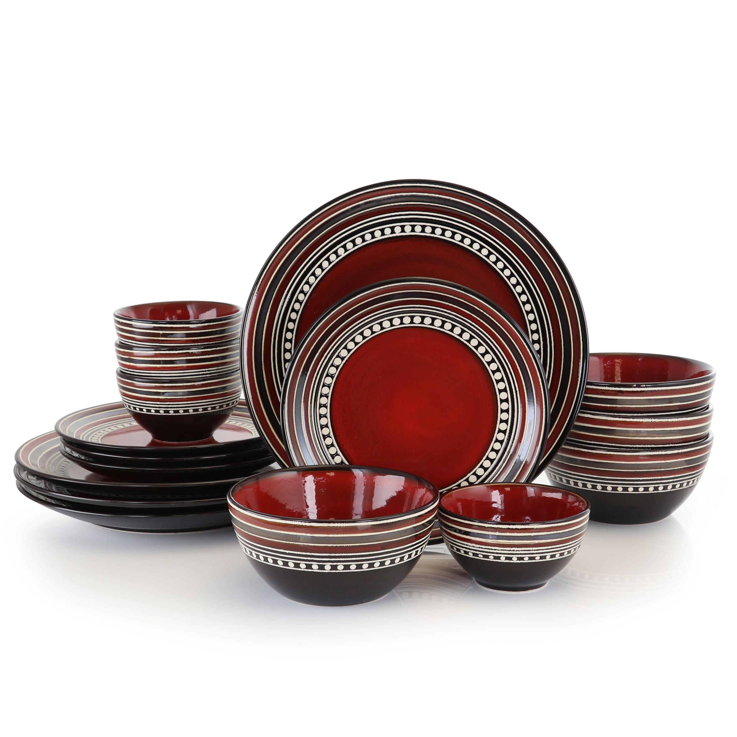 Gibson Elite Café Versailles 16 Piece Double Bowl Dinnerware Set - Red