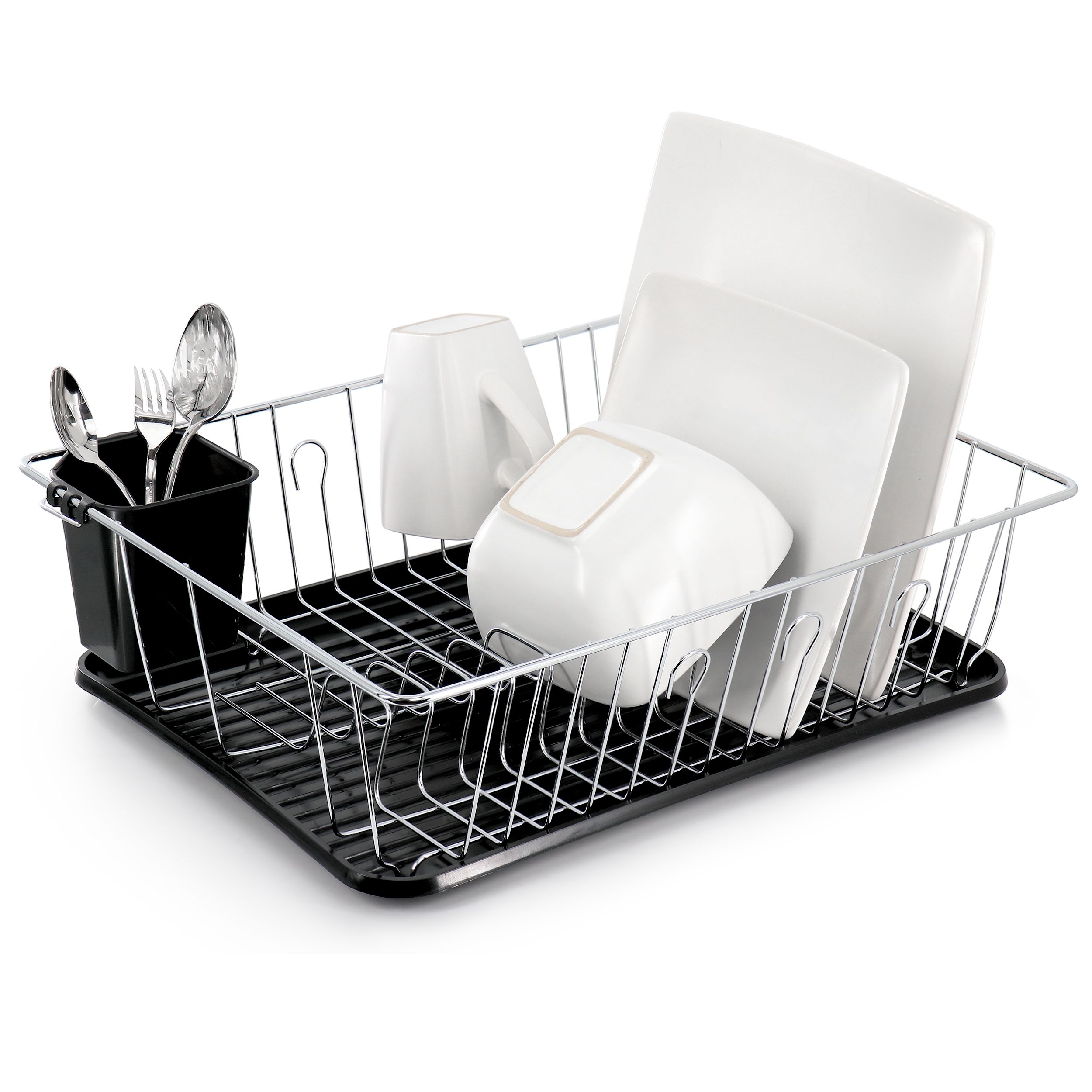 Megachef 16 Inch Chrome Plated and Plastic Counter Top Drying Dish Rack in Black