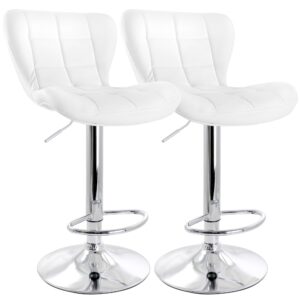 Elama 2 Piece Adjustable Faux Leather Bar Stool in White with Chrome Base
