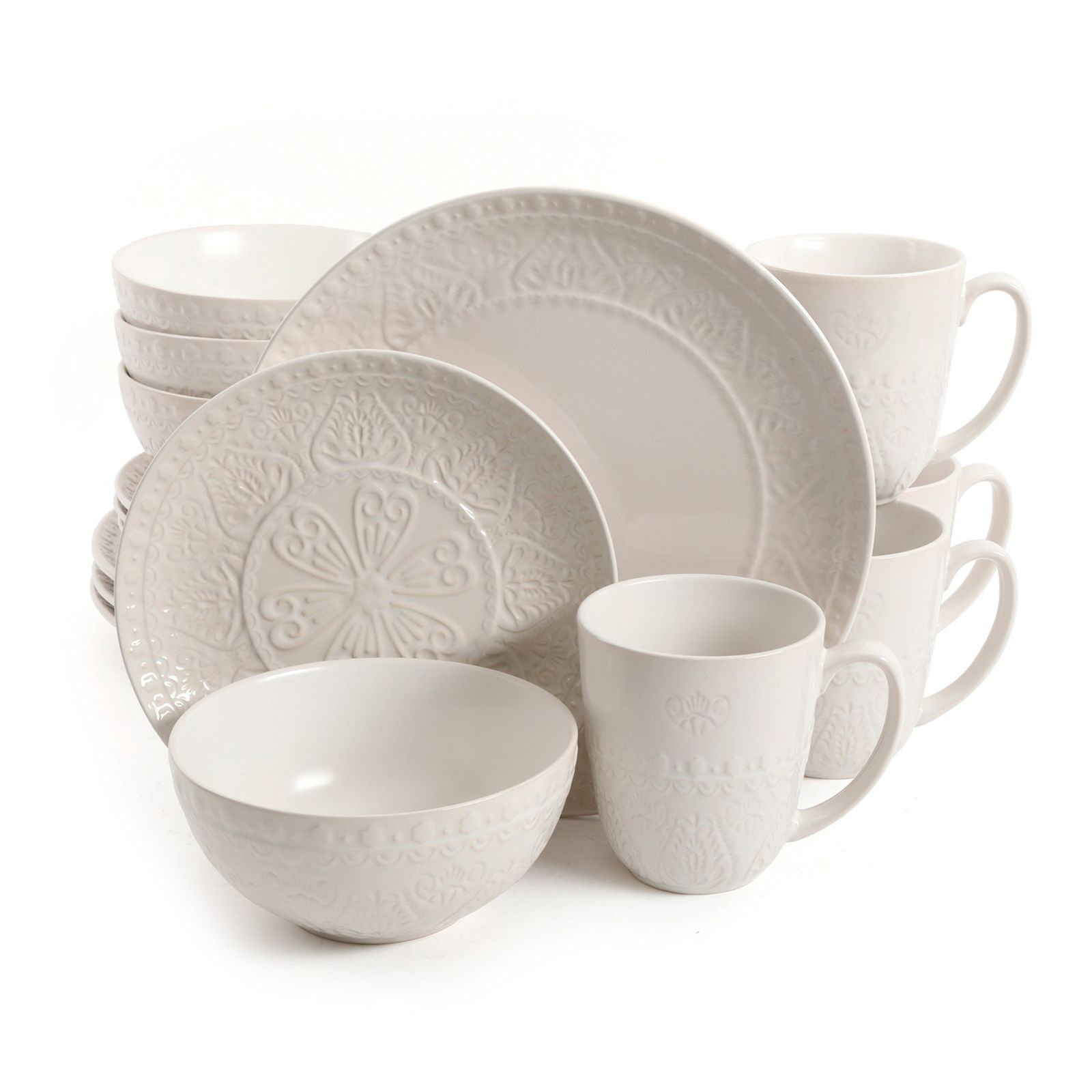 Gibson Elite Milanto 16 Piece Stoneware Dinnerware Set in Cream, Service for 4