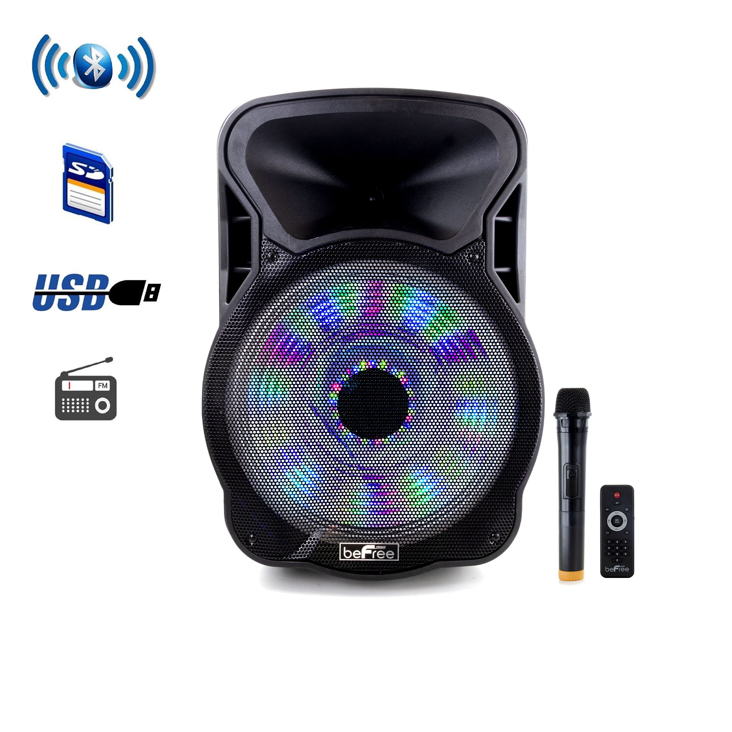 beFree Sound 15 Inch Bluetooth Rechargeable Party Speaker With Illuminatiing Lights