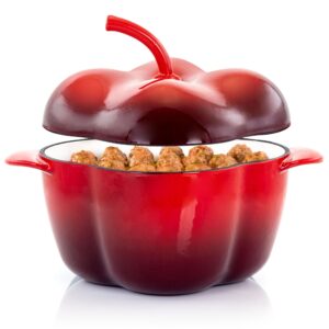 MegaChef Pepper Shaped 3 Quart Enameled Cast Iron Casserole in Red