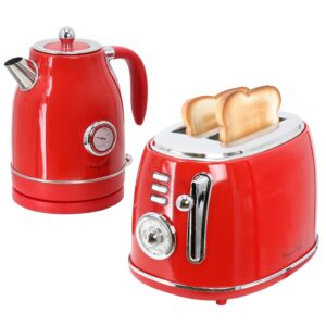 MegaChef 1.7 Liter Electric Tea Kettle and 2 Slice Toaster Combo in Red