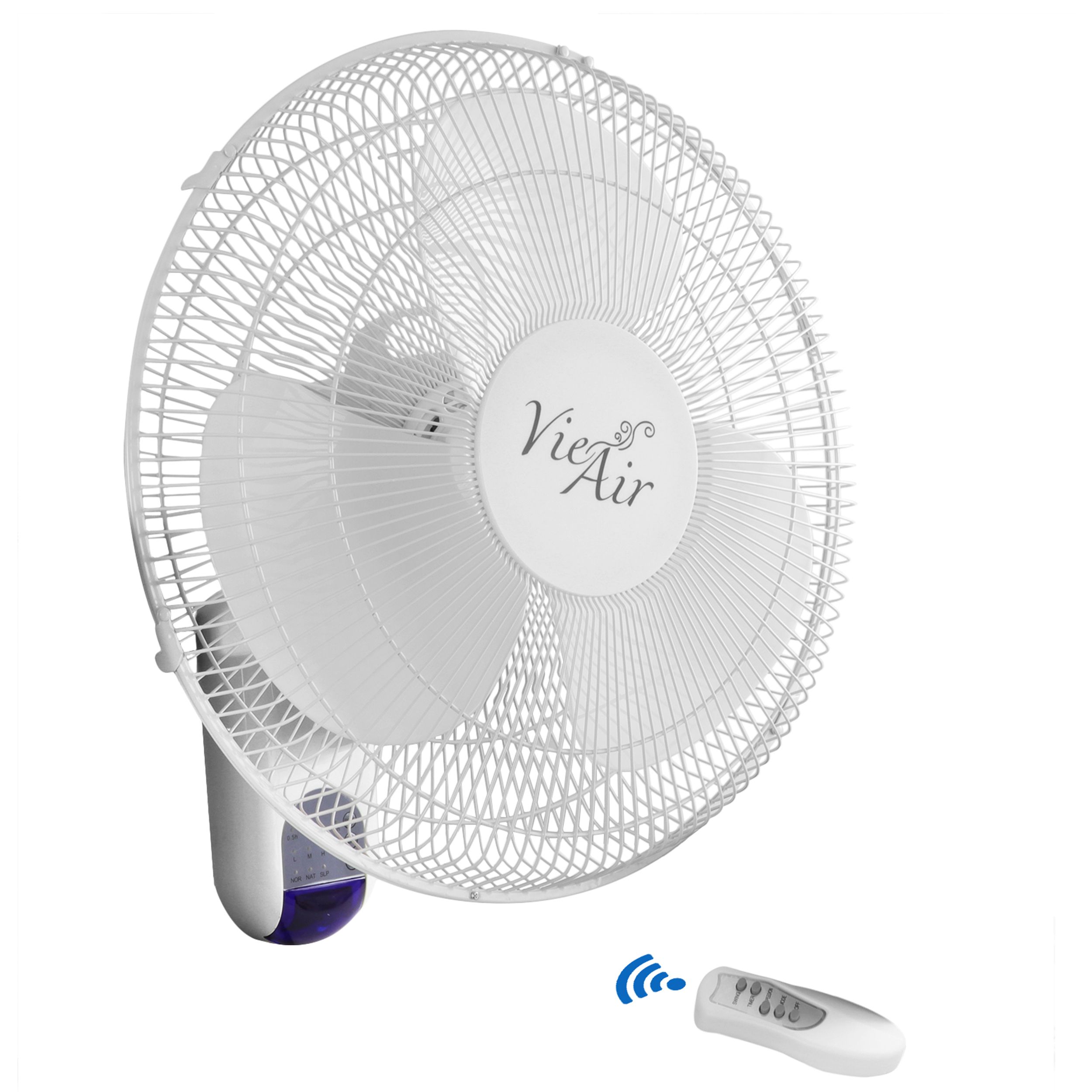 Vie Air 16 Inch 3 Speed Plastic Wall Fan with Remote Control in White
