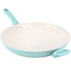 Spice By Tia Mowry Savory Saffron 14 Inch Ceramic Nonstick Aluminum Skillet with Soft Touch Handles in Mint