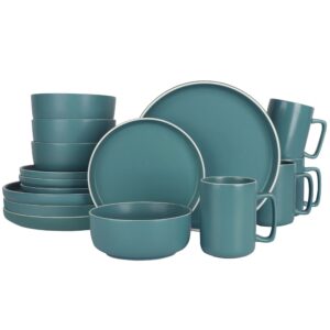 Gap Home 16 Piece Round Stoneware Dinnerware Set in Solid Matte Teal