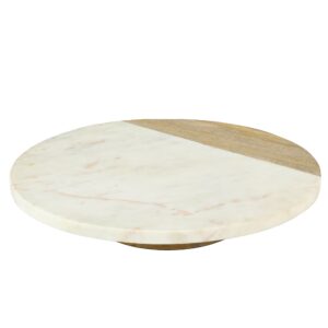 Laurie Gates 16 Inch Lazy Susan in Natural Wood and White Marble