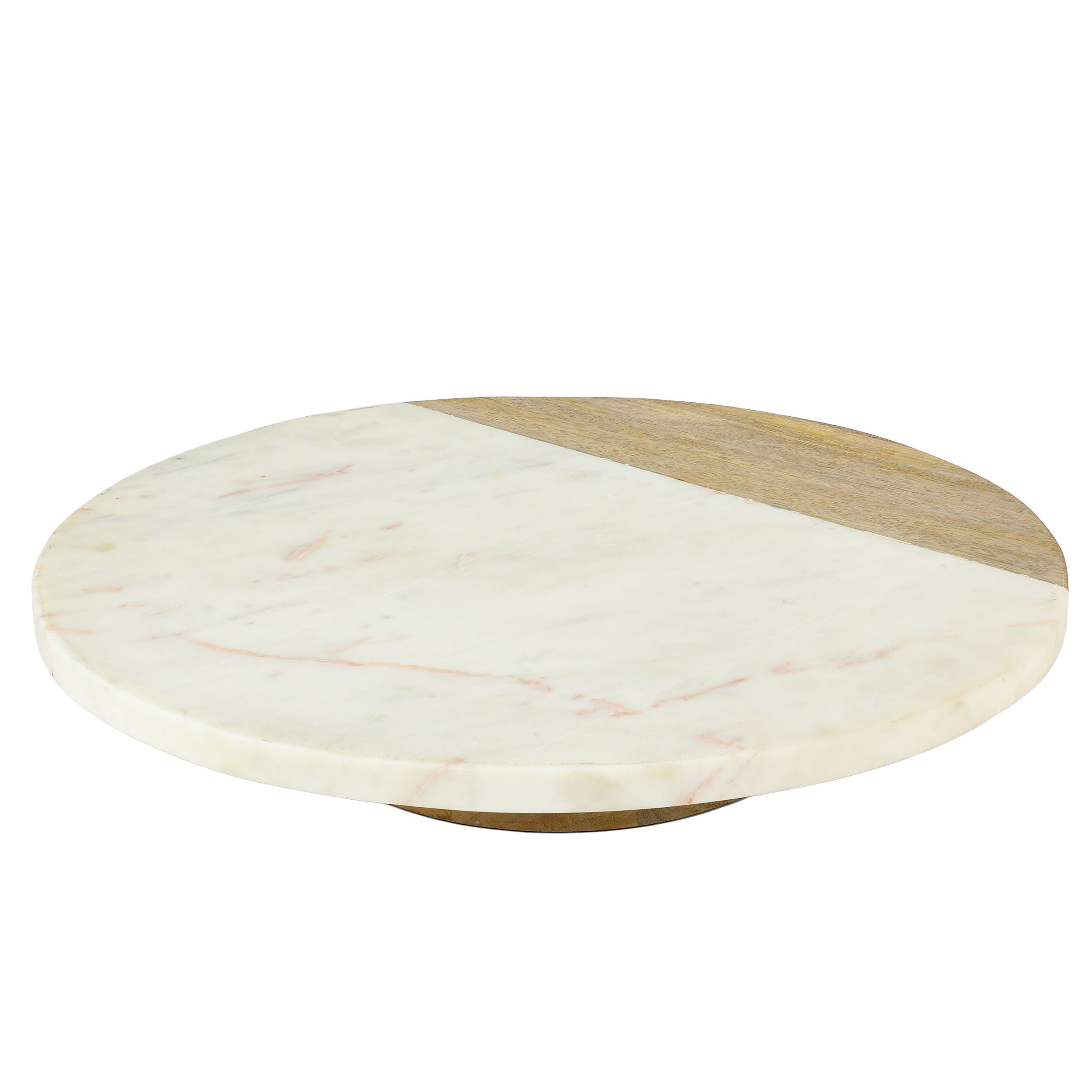 Laurie Gates 16 Inch Lazy Susan in Natural Wood and White Marble