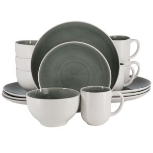 Gibson Elite Serenity Crackle Glazed 16 Piece Stoneware Dinnerware Set in Grey and White