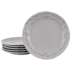 Modern Southern Home Capri 6 Piece 9 Inch Stoneware Embossed Dessert Plate Set in Grey