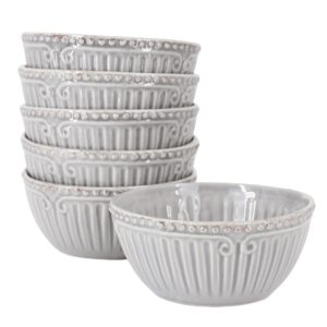 Modern Southern Home Capri 6 Piece 6 Inch Stoneware Embossed Cereal Bowl Set in Grey
