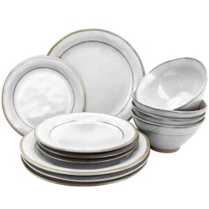 Gibson Elite Terranea 12 Piece Stoneware Dinnerware Set in White, Service for 4