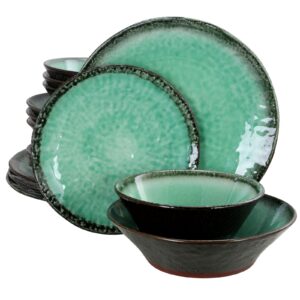 Gibson Elite Green Lantern 16-Piece Double Bowl Dinnerware Set, Teal