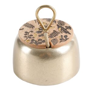 Cravings By Chrissy Teigen 4 Inch Aluminum Spice Cellar and Spoon in Gold with Mango Wood Lid