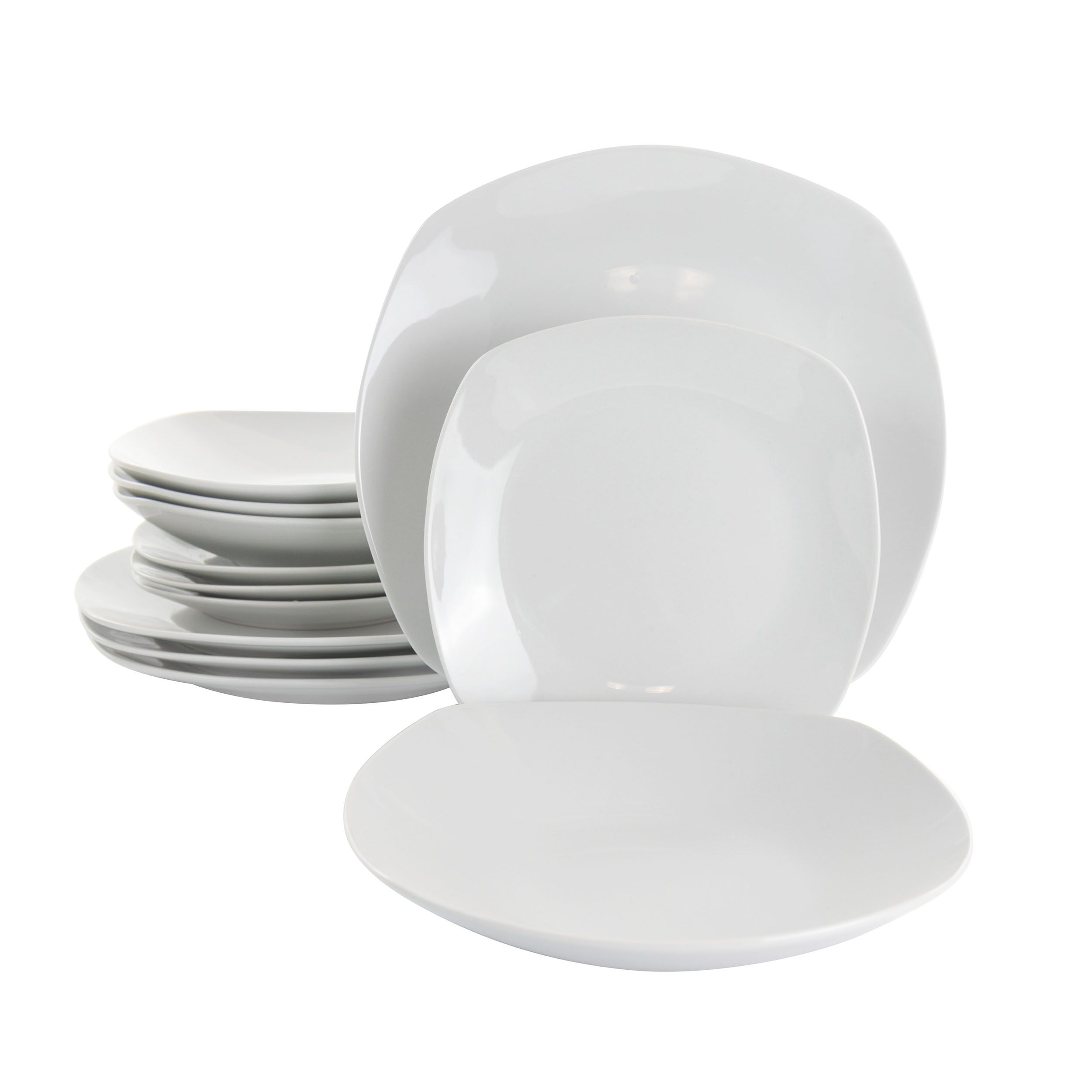 Gibson Home Classic Pearl 12 Piece Square Fine Ceramic Dinnerware Set in White