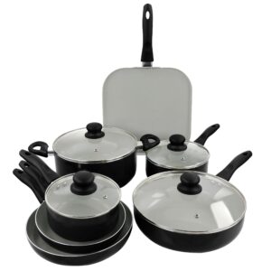 Gibson Home Gazebo Ceramic Nonstick Aluminum 11 Piece Cookware Set in Black