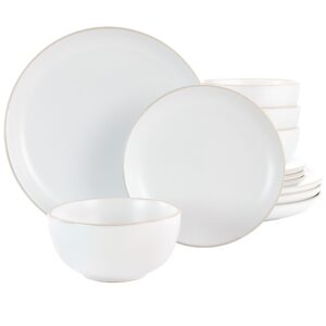 Gibson Home Rockaway 12 Piece Stoneware Dinnerware Set in White