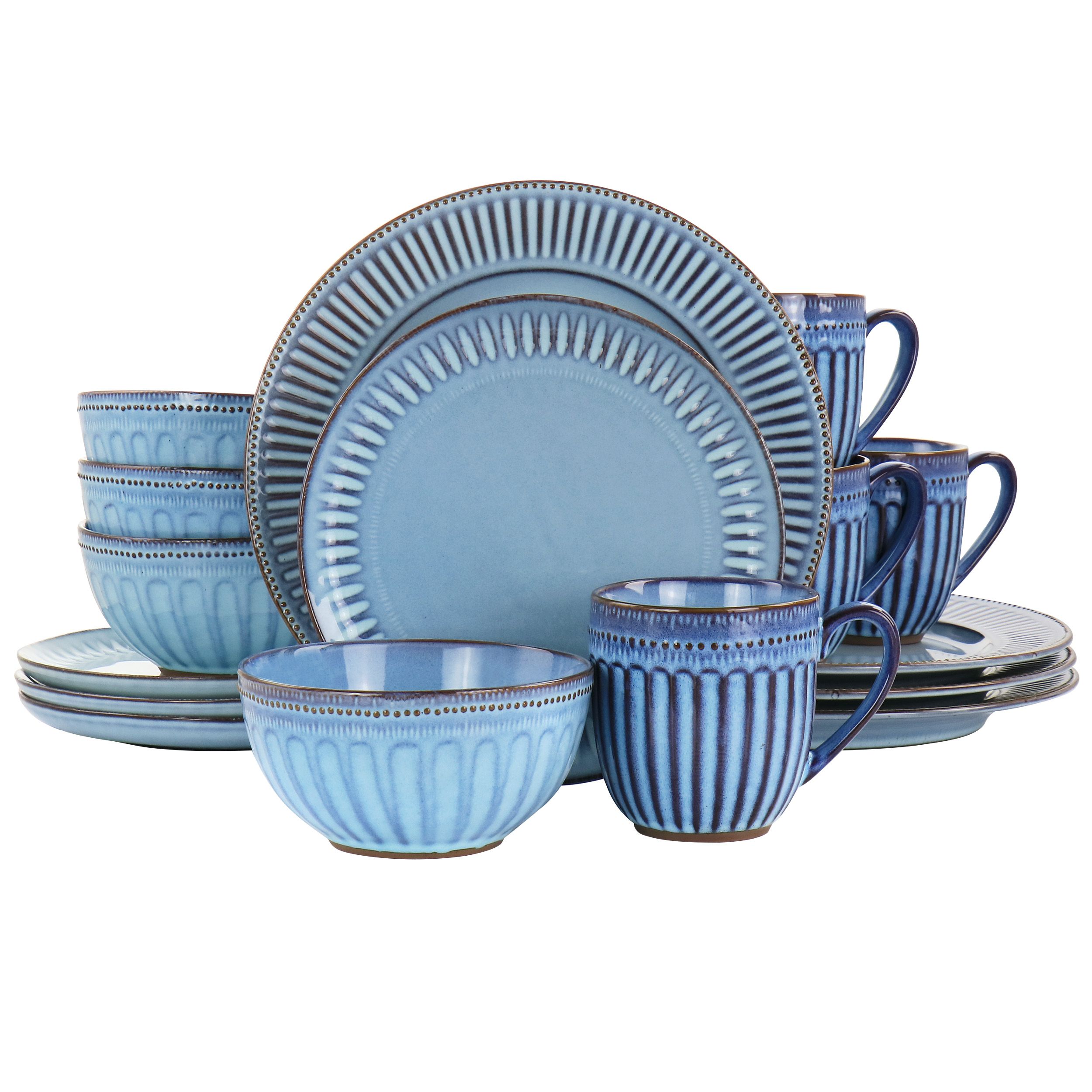 Gibson Elite Mendocino 16 Piece Stoneware Dinnerware Set in Blue