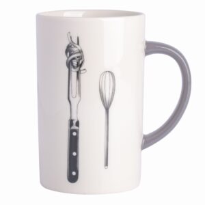 Babish 15 Ounce Tall Fine Ceramic Fork and Whisk Mug in White
