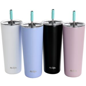 Mr. Coffee Java Quest 4 Piece 23 oz Stainless Steel Tumbler Set with Lids and Straws in Assorted Colors