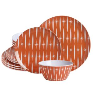 Wanda June Home By Miranda Lambert 12 Piece Melamine Geometric Dinnerware Set in Orange