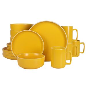 Gap Home 16 Piece Round Stoneware Dinnerware Set in Solid Matte Yellow