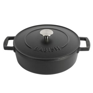 Babish 3 Quart Round Enameled Cast Iron Braiser Pan with Self-Basting Lid in Black