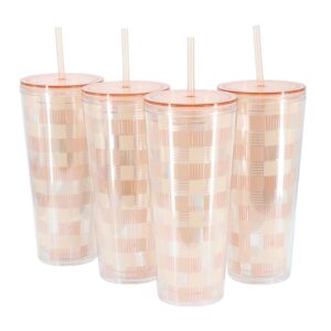 Mr. Coffee Modern Euphoria 4 Piece 23 Ounce Plastic Tumbler with Straw and Lid Set in Pink