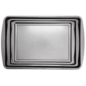 Gibson Home Love To Bake Nonstick Steel Jelly Roll 3 Piece Baking Sheet Set in Gray