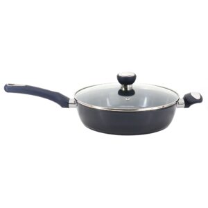 Oster Hawke 3.9 Quart Ceramic Nonstick Aluminum Saute Pan with Lid in Dark Blue