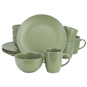 Gibson Home Everyday Plus 12 Piece Round Stoneware Dinnerware Set in Green
