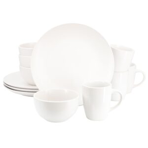 Gibson Home Everyday Plus 12 Piece Round Stoneware Dinnerware Set in White