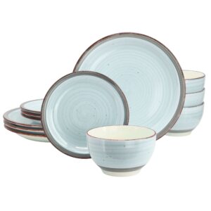 Gibson Home Holcomb 12 Piece Ceramic Dinnerware Set in Light Blue