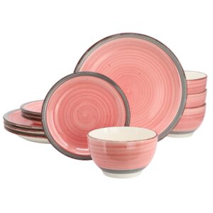 Gibson Home Holcomb 12 Piece Ceramic Dinnerware Set in Pink