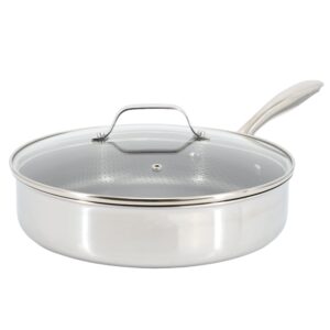 Oster Modessa 4.5 Quart Nonstick Triply Stainless Steel Saute Pan with Honeycomb Design in Silver