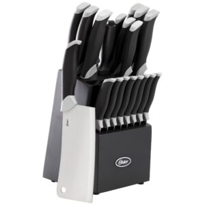 Oster Lindbergh 22 Piece Stainless Steel Cutlery Set with Storage Block in Black