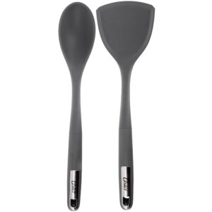 Oster Ridgecrest 2 Piece Silicone Kitchen Tool Serving Spoon and Turner Set in Gray