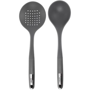 Oster Ridgecrest 2 Piece Silicone Kitchen Tool Skimmer and Ladle Set in Gray
