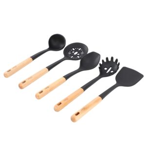 Oster Marion 5 Piece Silicone and Wood Kitchen Tool Set in Black