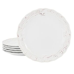 Modern Southern Home Capri 6 Piece 9 Inch Stoneware Embossed Dessert Plate Set in White
