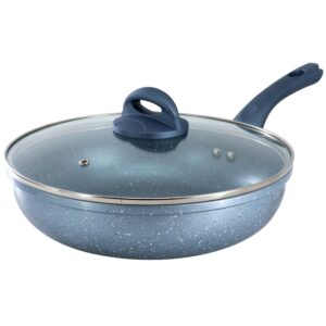 Oster Havendale 3 Quart Nonstick Aluminum Saute Pan with Lid in Metallic Blue