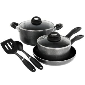 Oster Clairborne 7 Piece Non Stick Aluminum Cookware Set in Granite Grey
