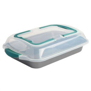 Spice By Tia Mowry 13 x 9 Inch Rectangle Carbon Steel Roaster With Carrier in Teal