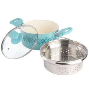 Spice By Tia Mowry Savory Saffron 3 Quart Ceramic Nonstick Aluminum Dutch Oven with Lid and Steamer in Mint