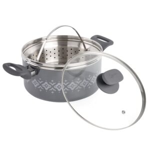 Spice by Tia Mowry Savory Saffron 3 Quart Nonstick Aluminum Dutch Oven with Stainless Steel Steamer and Lid in Charcoal