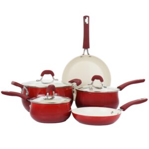 Oster Corbett 8 Piece Nonstick Aluminum Cookware Set in Red