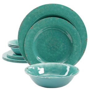 Studio California Melamine Mauna 12-Piece Dinnerware Set in Green Crackle Look Decal